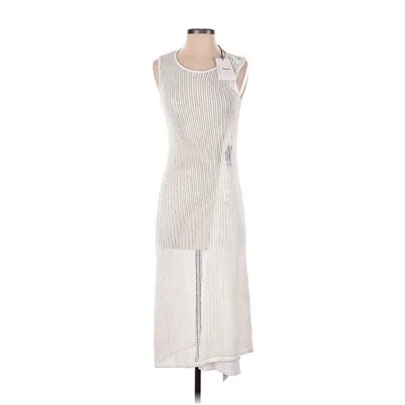 Theory Rosa Fishnet Sleeveless White Boho Open Knit Linen Midi Dress Sz S  $495